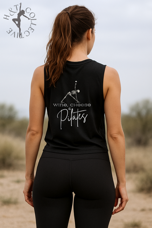 H&T Adults Muscle T - Wine, Cheese and Pilates